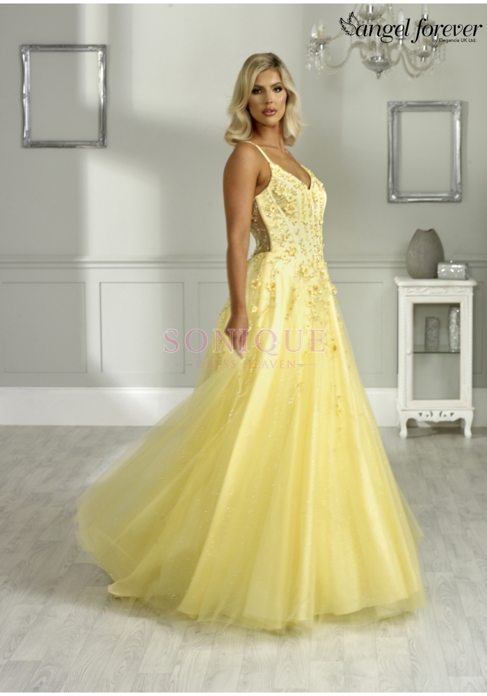 sachin and babi light blue dress Six Stories Satin Flutter Sleeve Bias Cut Bridesmaid Dress - Lemon